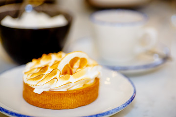 Dessert with lemons Cup of coffee