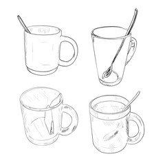 Vector sketch set of cup with spoon