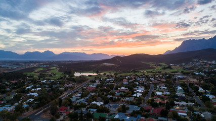 Fototapeta na wymiar Aerial view over Worcester in the Western Cape of south Africa in the Breede Valley