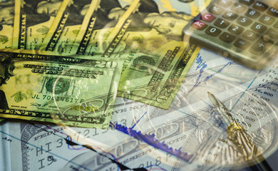 Investment on stock graph background with symbol of dollar banknote