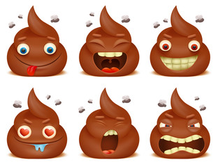 Set of funny poo emoticon cartoon characters