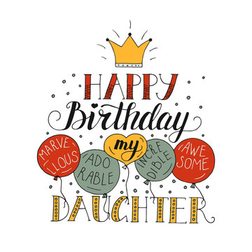 Color vector birthday card for daughter.