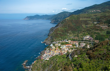 Fototapeta na wymiar Beautiful scenery at the Romeo Maggiore in Cinque Terre, Liguria, Italy, Europe. Top view.