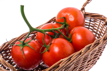 Tomatoes in basket on white