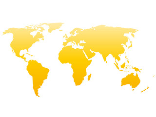 Fototapeta na wymiar World map silhouette. Vector yellow gradient isolated on white background.
