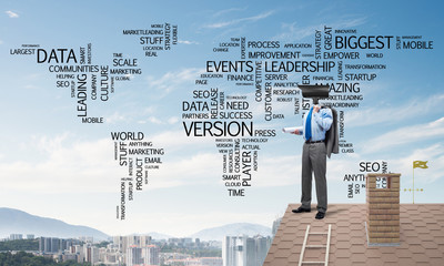 Concept of home security and privacy protection with camera headed man