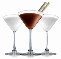 Cocktail set on a white with chocolate and milk