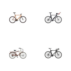 Fototapeta na wymiar Realistic Timbered, Exercise Riding, Competition Bicycle And Other Vector Elements. Set Of Bike Realistic Symbols Also Includes Bicycle, Wooden, Bike Objects.