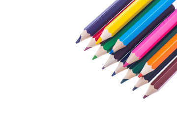 Set of colored pencils on white background for professional or s