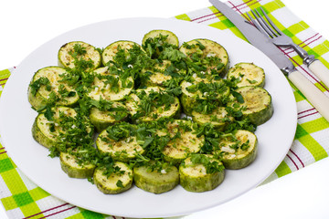 Vegetarian food: Grilled zucchini with herbs