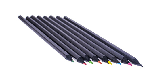 Set of beautiful black colored pencils on White background.