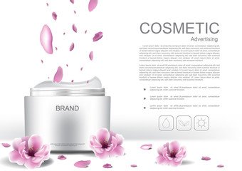 Cosmetic cream with template and flowers