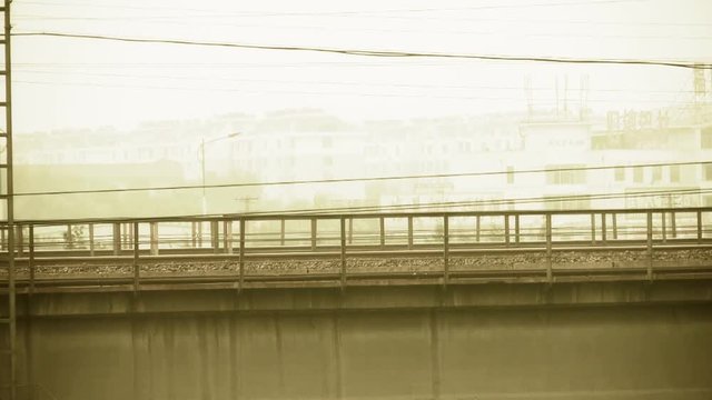 Long railway bridge.