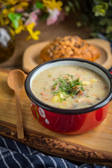 The sour soup made of rye flour.