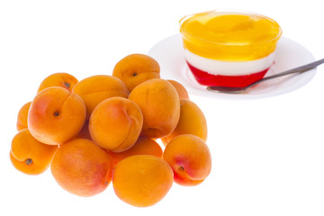 Puff jelly with fruit on Plate Isolated on White 