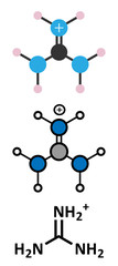 Guanidinium cation. Protonated form of guanidine.