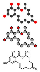 Zearalenone (ZEN) mycotoxin molecule. Produced by some Fusarium and Gibberella species.