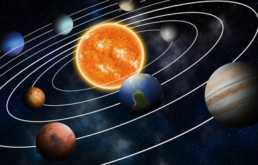 Solar system model, Elements of this image furnished by NASA