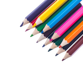 Set of colored pencils on white background for professional or s