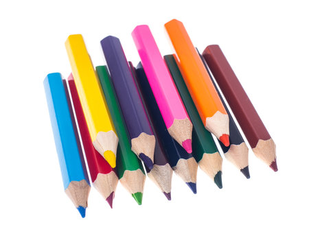 Set of colored pencils on white background for professional or s