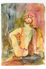 Artistic watercolor painting of a graceful woman