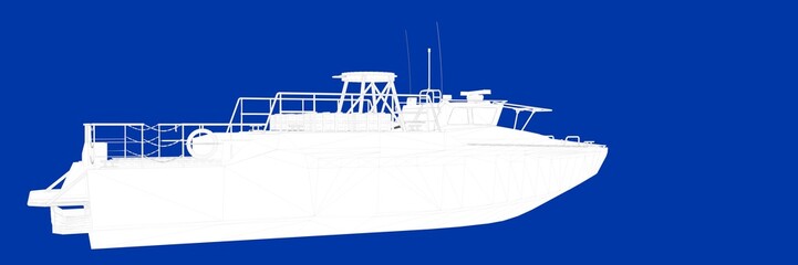 Obraz premium 3d rendering of a ship on a blue background blueprint