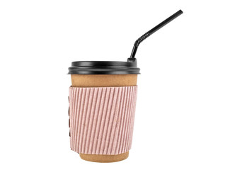 Blank take away kraft coffee cup isolated on white background