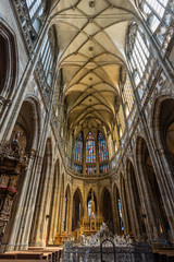 Obraz premium Cathedral nave and sanctuary of the St. Vitus, Wenceslaus and Adalbert cathedral in Prague, Czech Republic