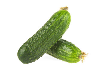 Fresh green cucumbers isolated on a white background, natural vegetables organic food