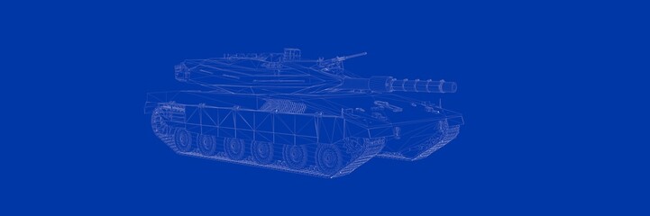 3d rendering of a tank on a blue background blueprint