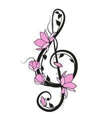 Music key with flowers