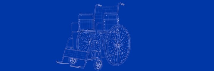 Fototapeta na wymiar 3d rendering of wheel chair on a blue background blueprint