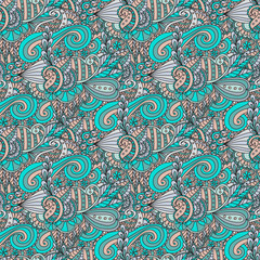 Vector seamless pattern. Bright fashionable pattern is perfect for textilefor wallpaper,pattern fills, web page background.Colorful decorative seamless hand drawn doodle nature ornamental curl vector