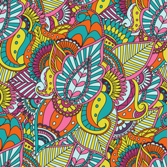 Vector seamless pattern. Bright fashionable pattern is perfect for textilefor wallpaper,pattern fills, web page background.Colorful decorative seamless hand drawn doodle nature ornamental curl vector