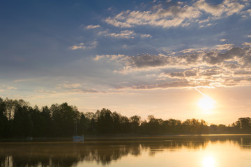 Fototapeta na wymiar Sunrise over the Lake Selment Wielki. Masuria, Poland.