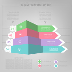 Infographic template of four steps on squares, tag banner, work sheet, flat design of business icon, vector