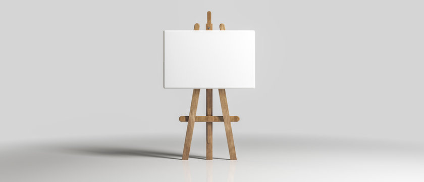 Wooden Brown Sienna Easel with Mock Up Empty Blank Canvas Isolated on Background 3d rendering