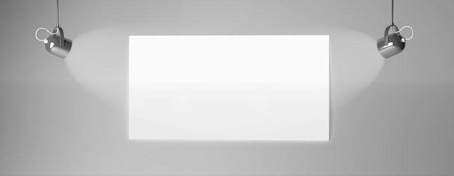 3d rendering of a white paper on a dark wall with two spot lights