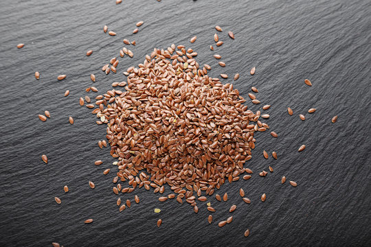 flax seeds background. Top view, space for text