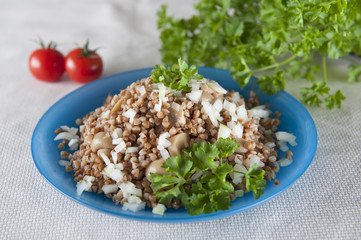 Buckwheat groats, beans in a bowl, natural  