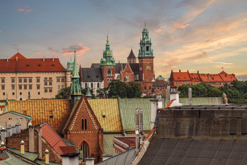 Fototapeta Wawel castle in the evening in urban areas. Krakow.  Poland obraz