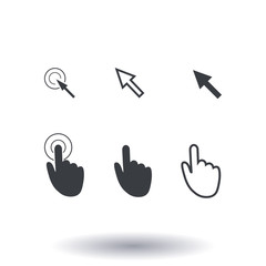 Cursor pointer icons. Click press and touch actions. Flat style.