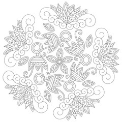 Coloring book page for adults and kids in doodle style. Vector artwork. Good for art therapy, zentangle-style meditation and design of wrapping and textile.