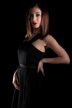 Young woman in a black dress