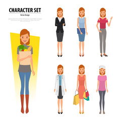 People Group of woman different occupation set. Lifestyle of happy girl. Illustration vector.