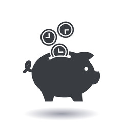 Time is money piggy bank icon. Flat design style.
