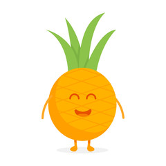 Cute pineapple fruit characters with faces and hands vector illustration