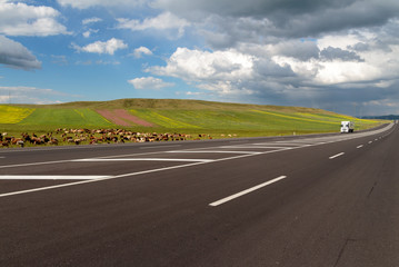 Fototapeta premium Highway. Open views and sunny weather to travel.