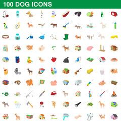 100 dog icons set, cartoon style