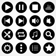Music Player Set of Black and White Icons